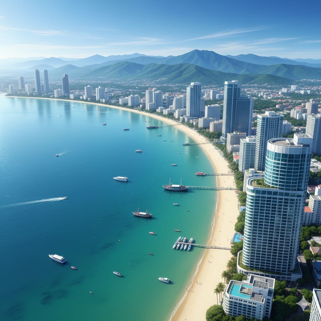 Aerial view of a Caribbean coastal city