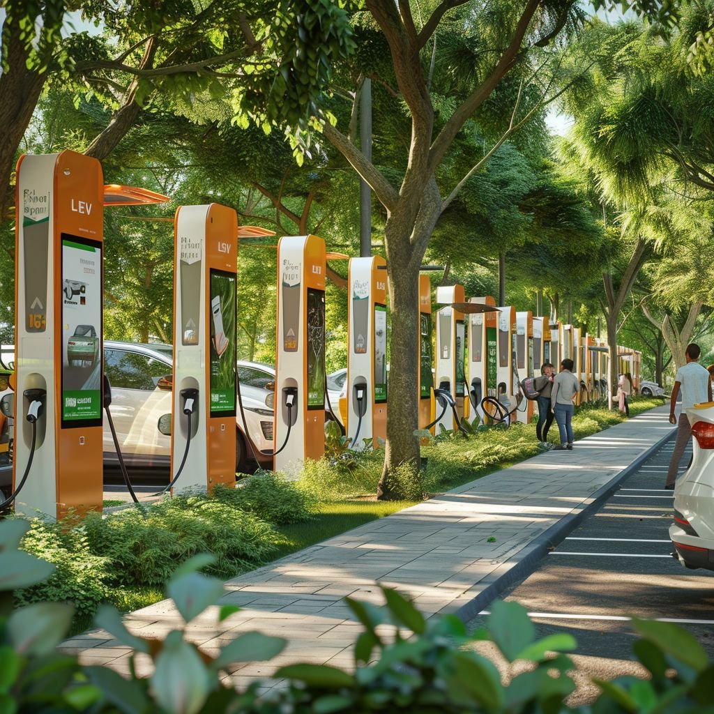 Conceptual imagery representing sustainable electric vehicle infrastructure