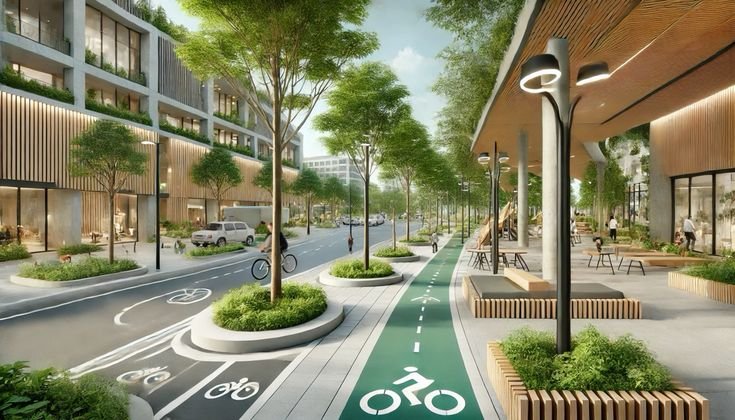 Conceptual imagery representing a mixed use community street