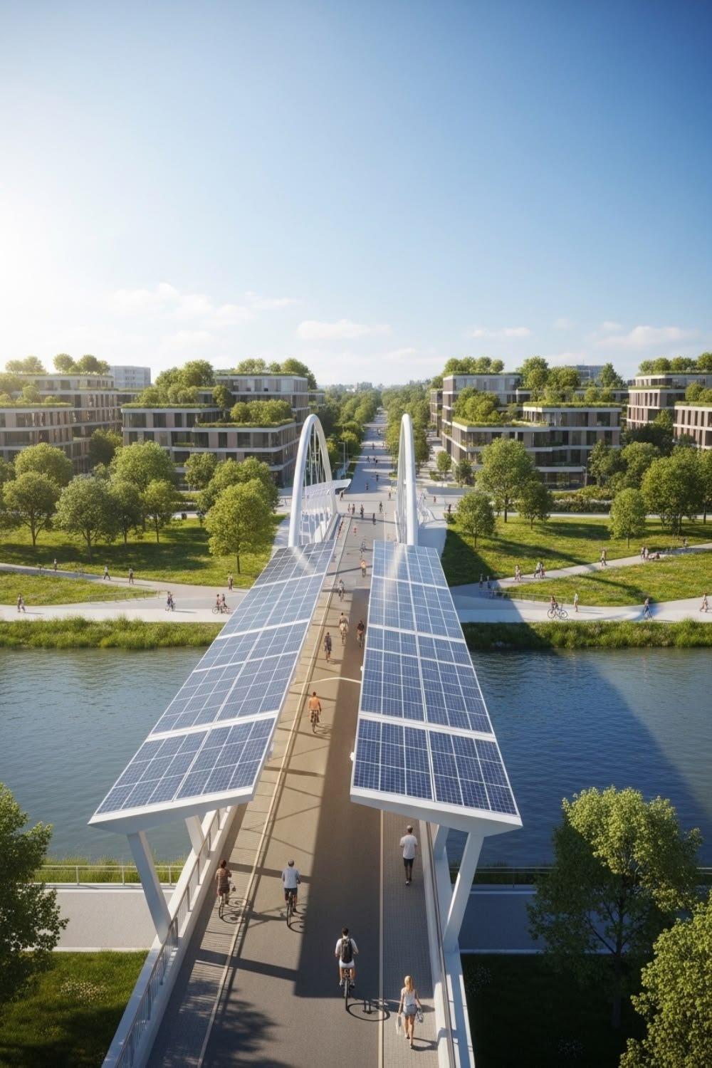 Solar canopied pedestrian and cycle bridge, an example of sustainable infrastructure